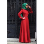 Gamze Polat - Stil Fırfırlı Elbise Bordo